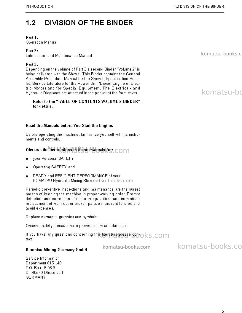 Komatsu pc3000-6deu Operation manual cover Page 5 Komatsu pc3000-6deu Operation manual cover Page 5