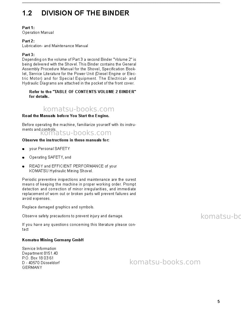 Komatsu pc3000-6deu Operation manual cover Page 5 Komatsu pc3000-6deu Operation manual cover Page 5