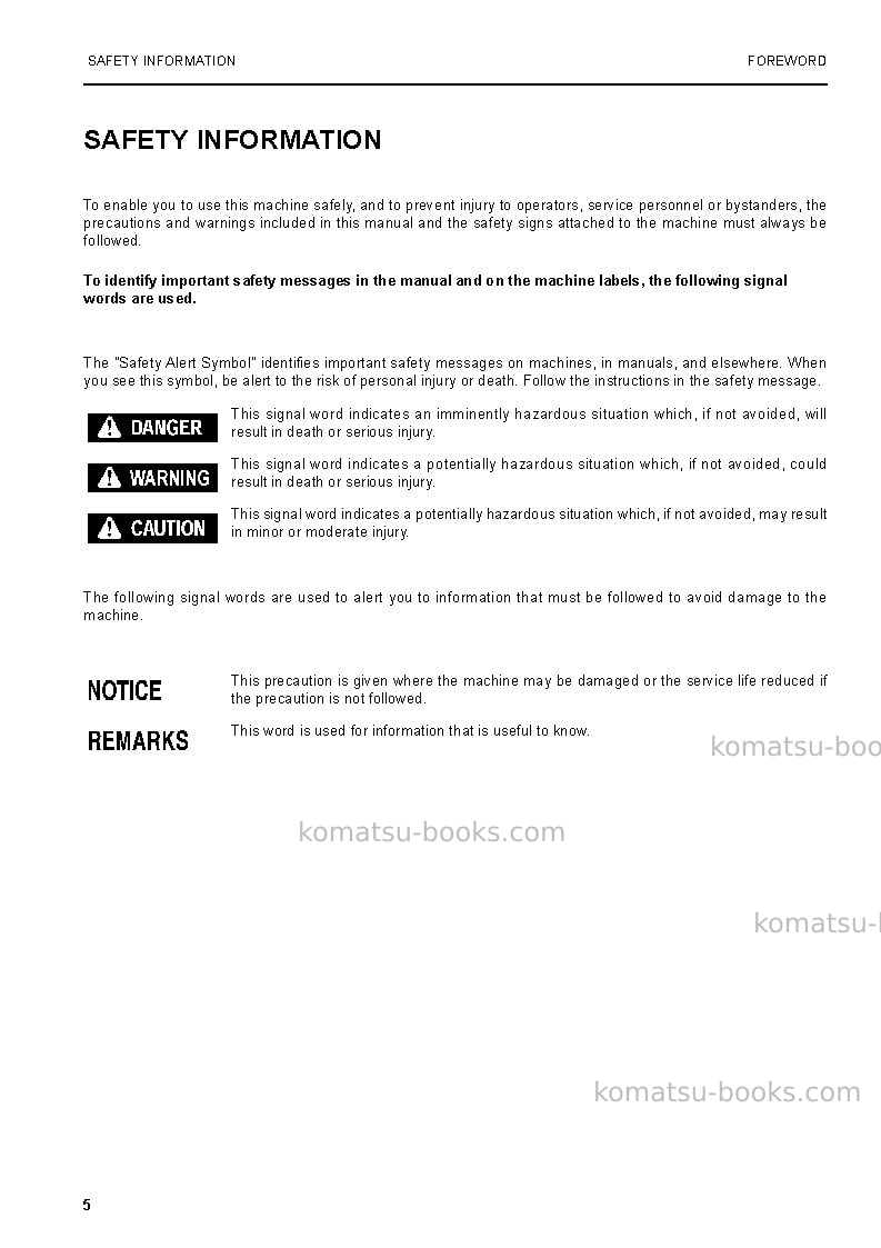 Komatsu pc3000-6deu Operation manual cover Page 5 Komatsu pc3000-6deu Operation manual cover Page 5