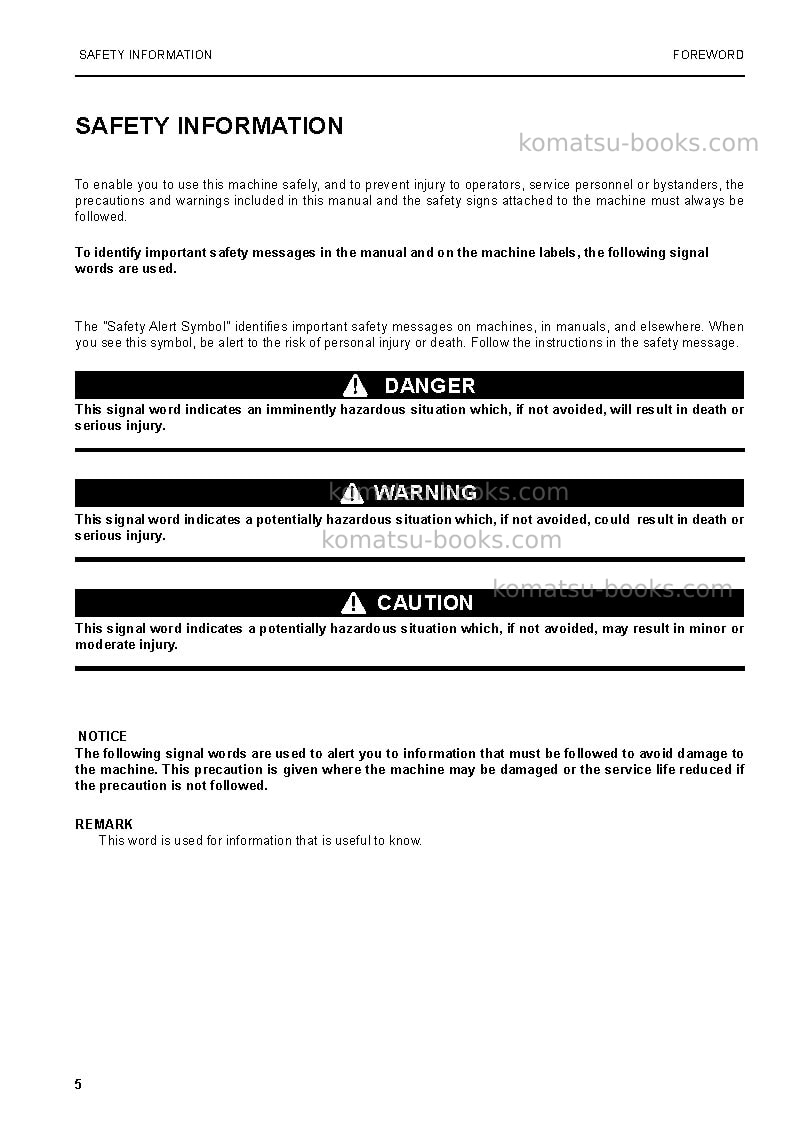 Komatsu pc3000-6deu Operation manual cover Page 5 Komatsu pc3000-6deu Operation manual cover Page 5
