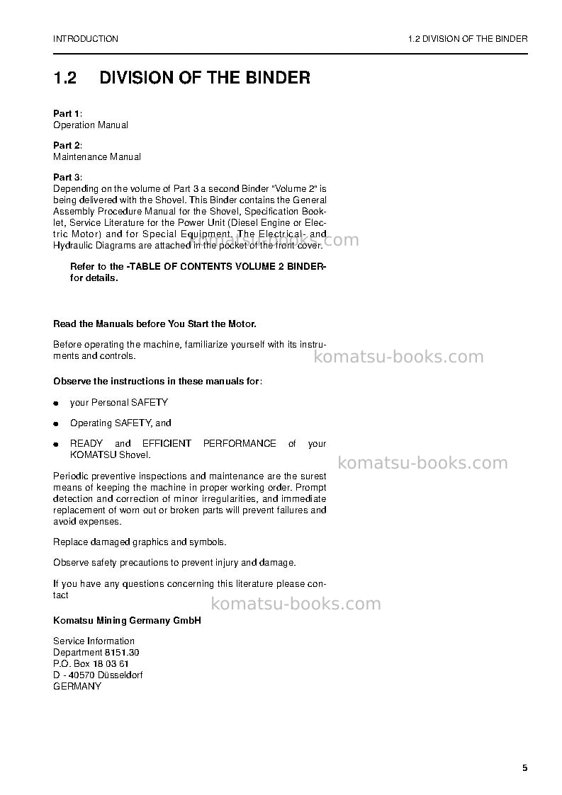 Komatsu pc4000-6deu Operation manual cover Page 5 Komatsu pc4000-6deu Operation manual cover Page 5
