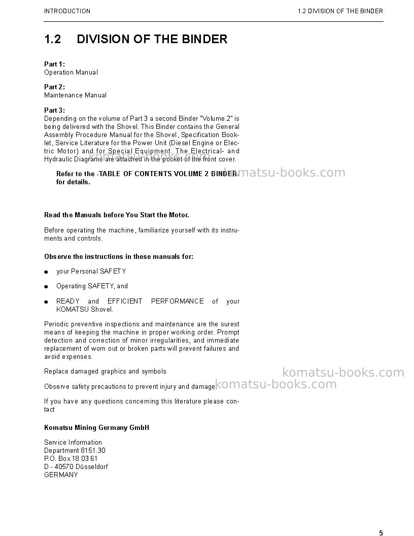 Komatsu pc4000-6deu-electric motor Operation manual cover Page 5 Komatsu pc4000-6deu-electric motor Operation manual cover Page 5