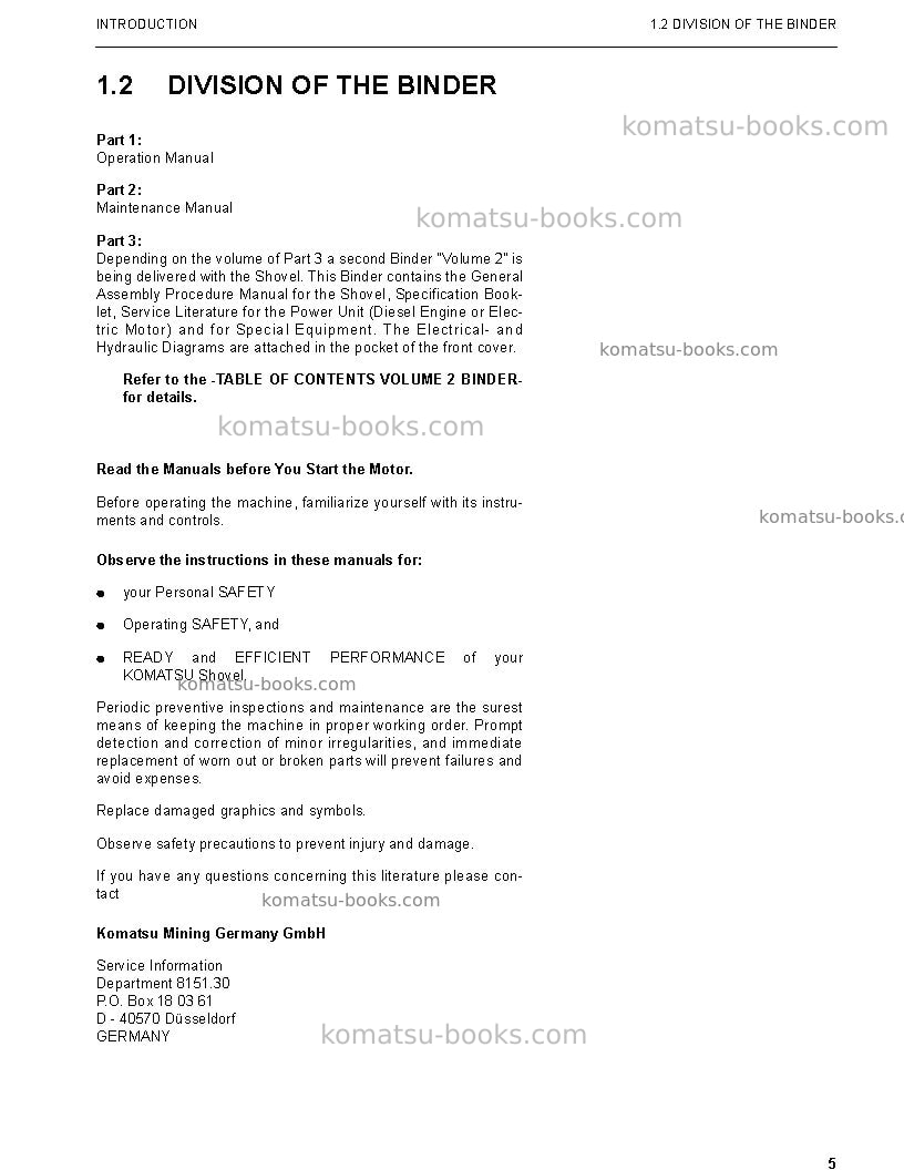 Komatsu pc4000-6deu-electric motor Operation manual cover Page 5 Komatsu pc4000-6deu-electric motor Operation manual cover Page 5