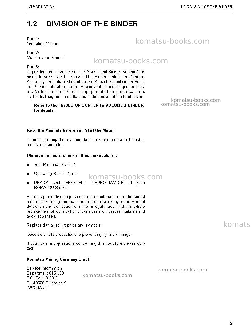 Komatsu pc4000-6deu-electric motor Operation manual cover Page 5 Komatsu pc4000-6deu-electric motor Operation manual cover Page 5