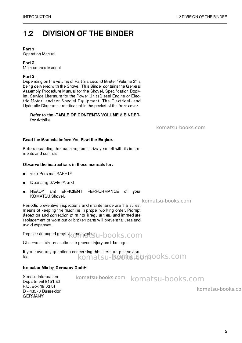 Komatsu pc4000-6deu Operation manual cover Page 5 Komatsu pc4000-6deu Operation manual cover Page 5