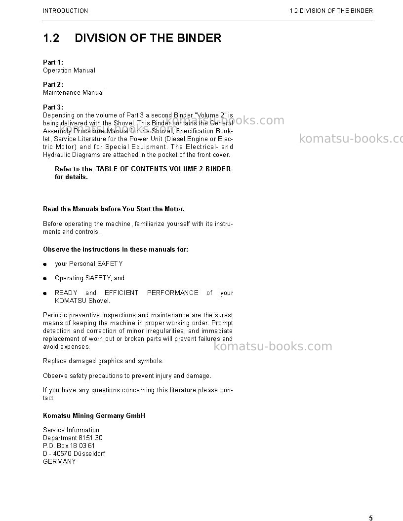 Komatsu pc4000-6deu-electric motor Manual de operação capa Página 5 Komatsu pc4000-6deu-electric motor Manual de operação capa Página 5