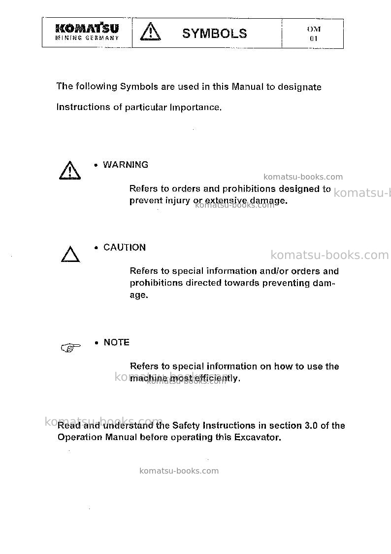 Komatsu pc8000-6deu-mian drive motor Operation manual cover Page 5