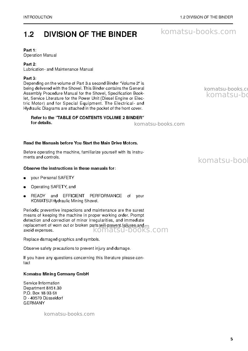 Komatsu pc8000-6deu Operation manual cover Page 5 Komatsu pc8000-6deu Operation manual cover Page 5