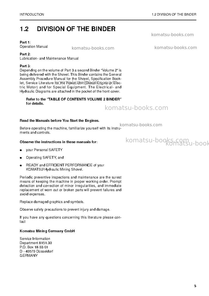 Komatsu pc8000-6deu Operation manual cover Page 5 Komatsu pc8000-6deu Operation manual cover Page 5