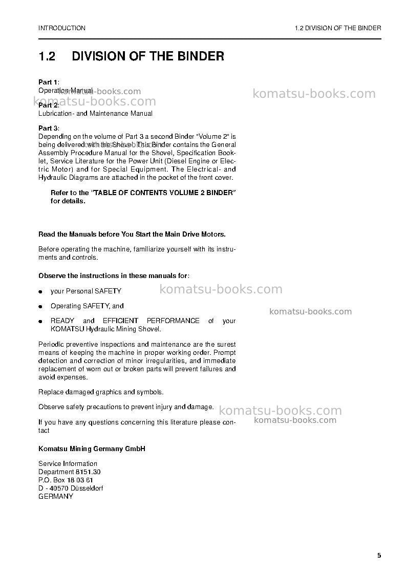 Komatsu pc8000-6deu-electric motor Operation manual cover Page 5 Komatsu pc8000-6deu-electric motor Operation manual cover Page 5