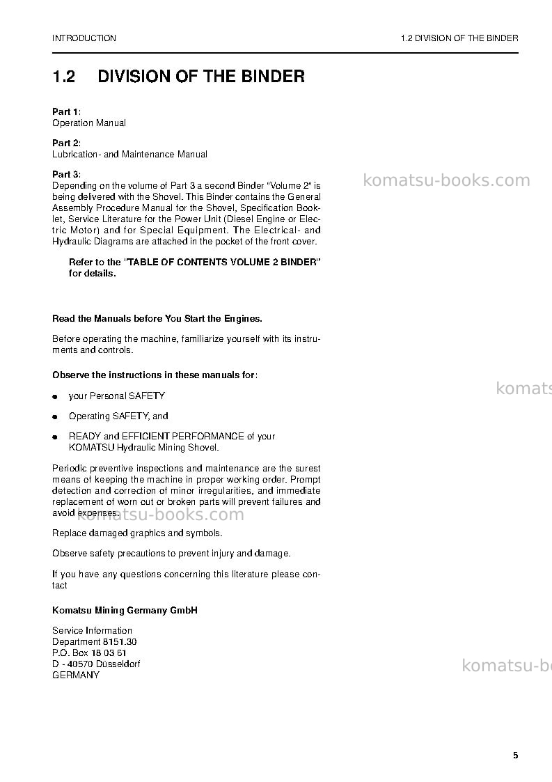 Komatsu pc8000-6deu Operation manual cover Page 5 Komatsu pc8000-6deu Operation manual cover Page 5