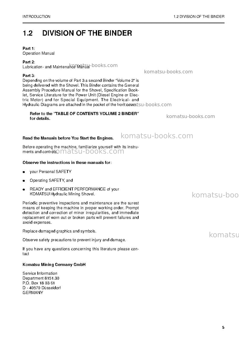 Komatsu pc8000-6deu Operation manual cover Page 5