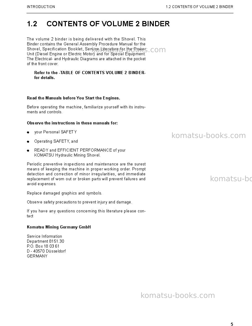 Komatsu pc8000-6deu Operation manual cover Page 5 Komatsu pc8000-6deu Operation manual cover Page 5