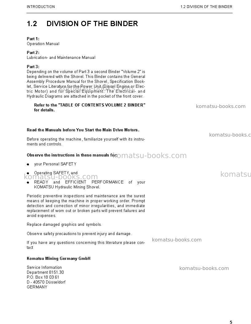 Komatsu pc8000-6deu-electric motor Operation manual cover Page 5