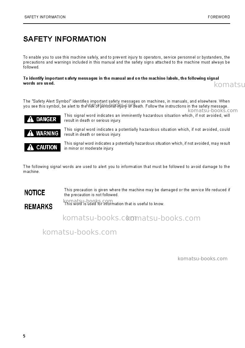 Komatsu pc8000-6deu-electric motor Operation manual cover Page 5