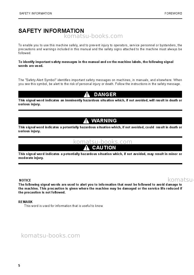 Komatsu pc8000-6deu Operation manual cover Page 5