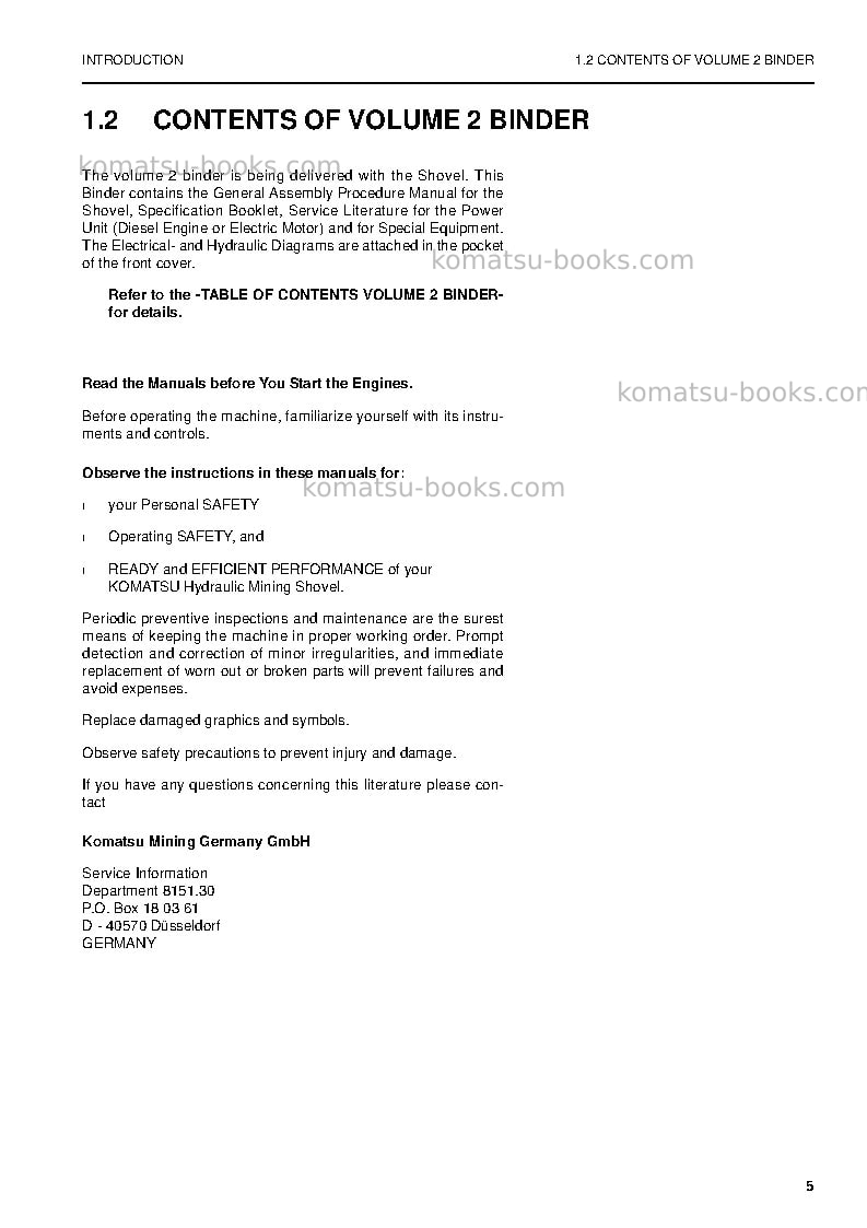 Komatsu pc8000-6deu Operation manual cover Page 5 Komatsu pc8000-6deu Operation manual cover Page 5