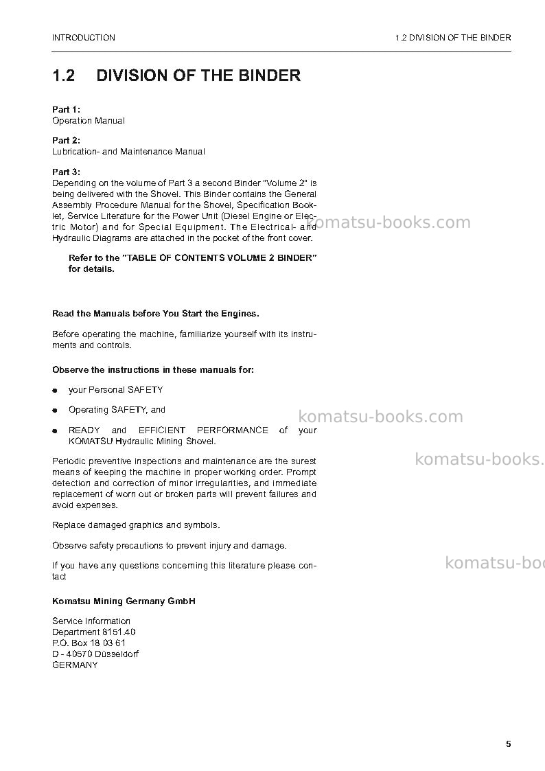 Komatsu pc5500-6deu Operation manual cover Page 5 Komatsu pc5500-6deu Operation manual cover Page 5