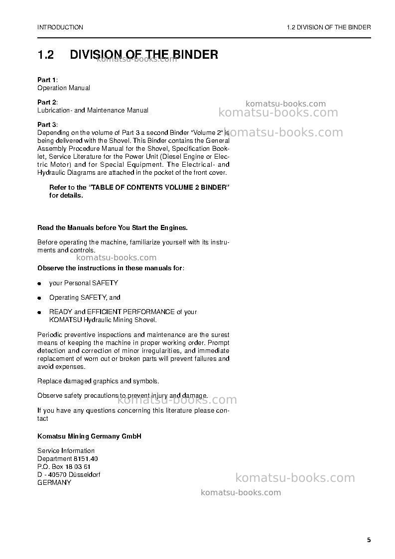 Komatsu pc5500-6deu Operation manual cover Page 5 Komatsu pc5500-6deu Operation manual cover Page 5