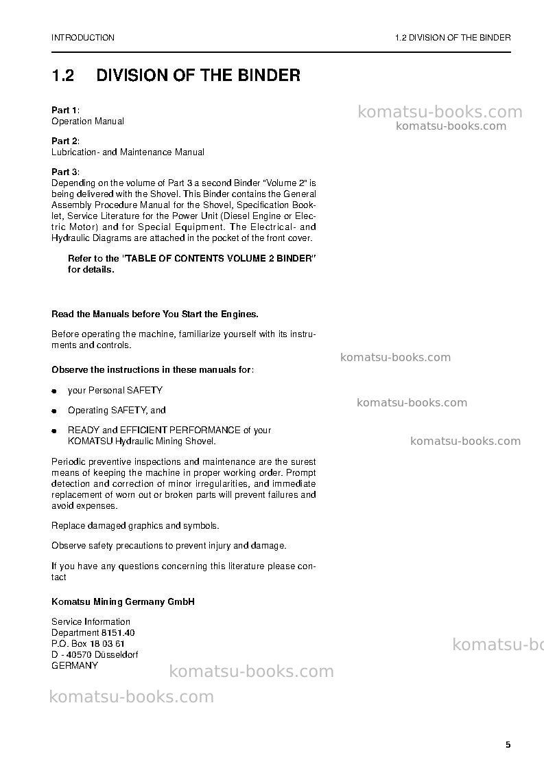 Komatsu pc5500-6deu Operation manual cover Page 5 Komatsu pc5500-6deu Operation manual cover Page 5