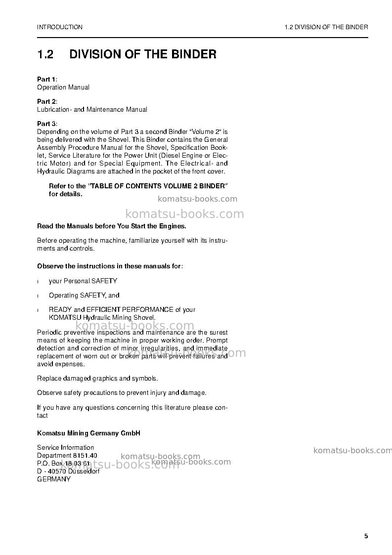 Komatsu pc5500-6deu Operation manual cover Page 5 Komatsu pc5500-6deu Operation manual cover Page 5