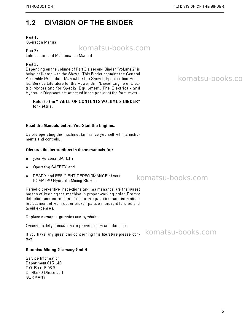 Komatsu pc5500-6deu Operation manual cover Page 5 Komatsu pc5500-6deu Operation manual cover Page 5