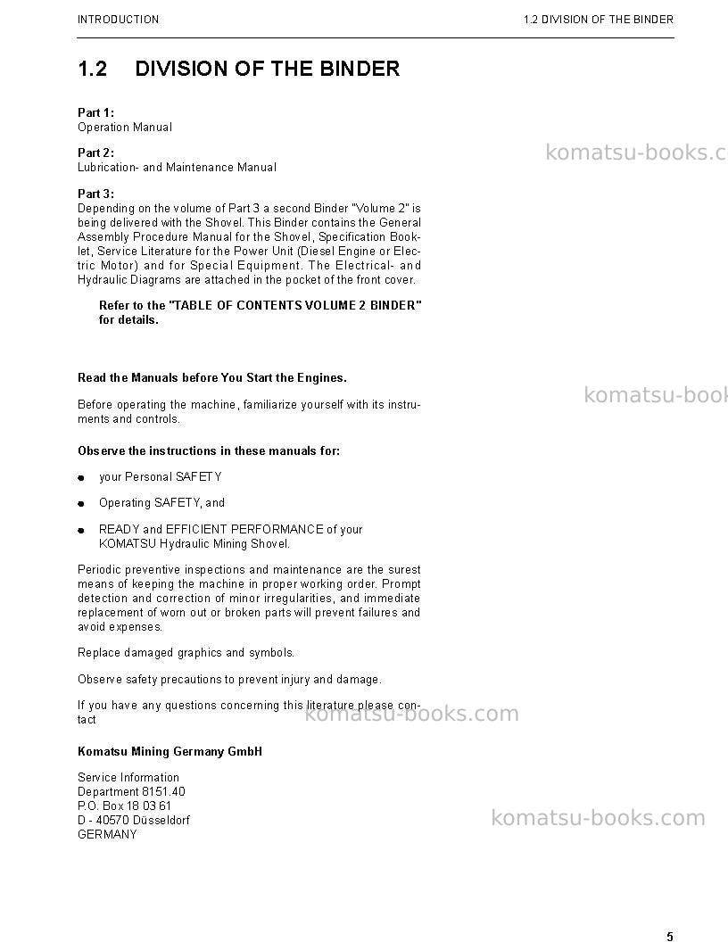 Komatsu pc5500-6deu Operation manual cover Page 5 Komatsu pc5500-6deu Operation manual cover Page 5