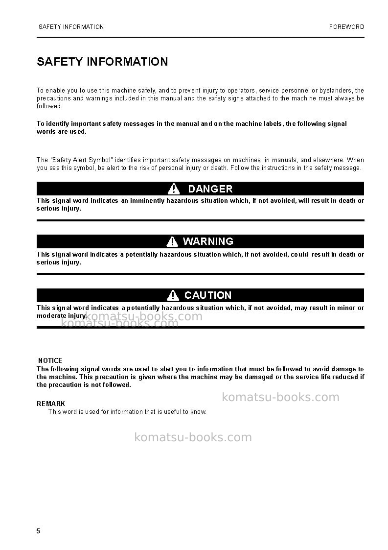 Komatsu pc5500-6deu-electric motor Operation manual cover Page 5 Komatsu pc5500-6deu-electric motor Operation manual cover Page 5