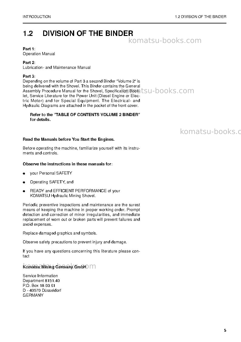 Komatsu pc3000-6deu Operation manual cover Page 5 Komatsu pc3000-6deu Operation manual cover Page 5