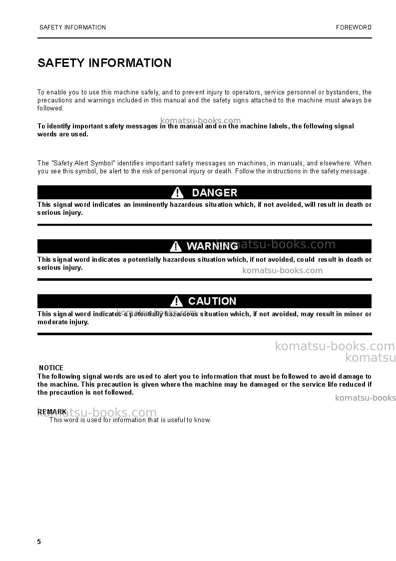 Komatsu pc3000-6deu Operation manual cover Page 5 Komatsu pc3000-6deu Operation manual cover Page 5