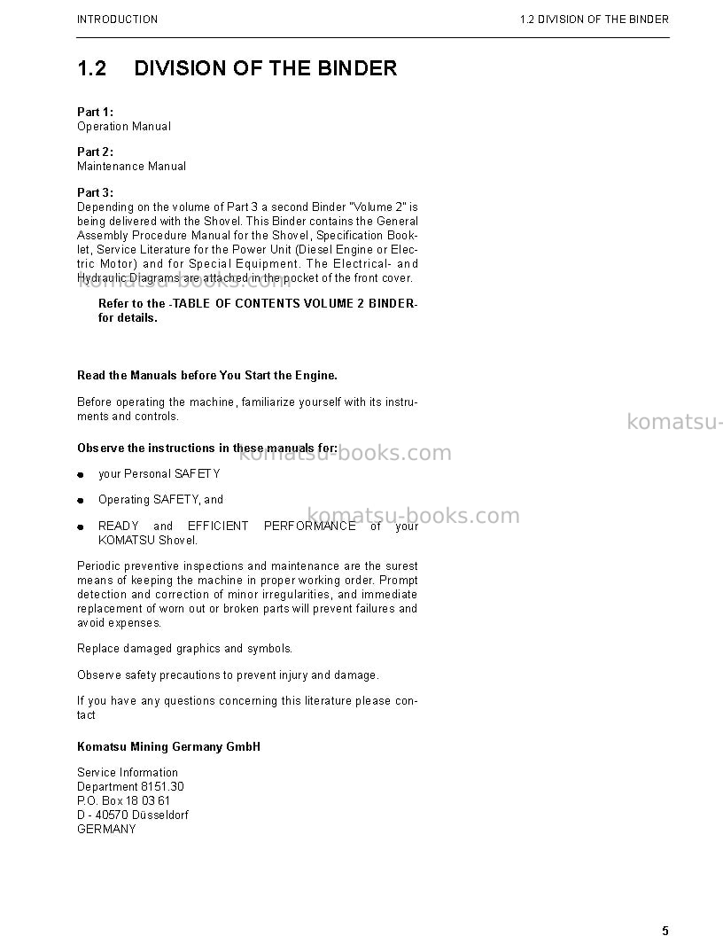 Komatsu pc4000-6deu Operation manual cover Page 5 Komatsu pc4000-6deu Operation manual cover Page 5