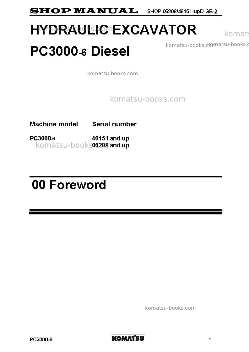 Komatsu pc3000-6deu Repair & maintenance cover Page 5 Komatsu pc3000-6deu Repair & maintenance cover Page 5