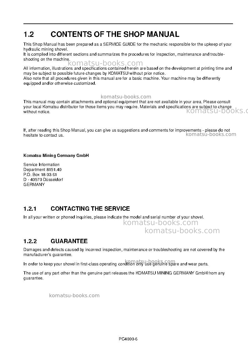Komatsu pc4000-6deu Repair & maintenance cover Page 5 Komatsu pc4000-6deu Repair & maintenance cover Page 5