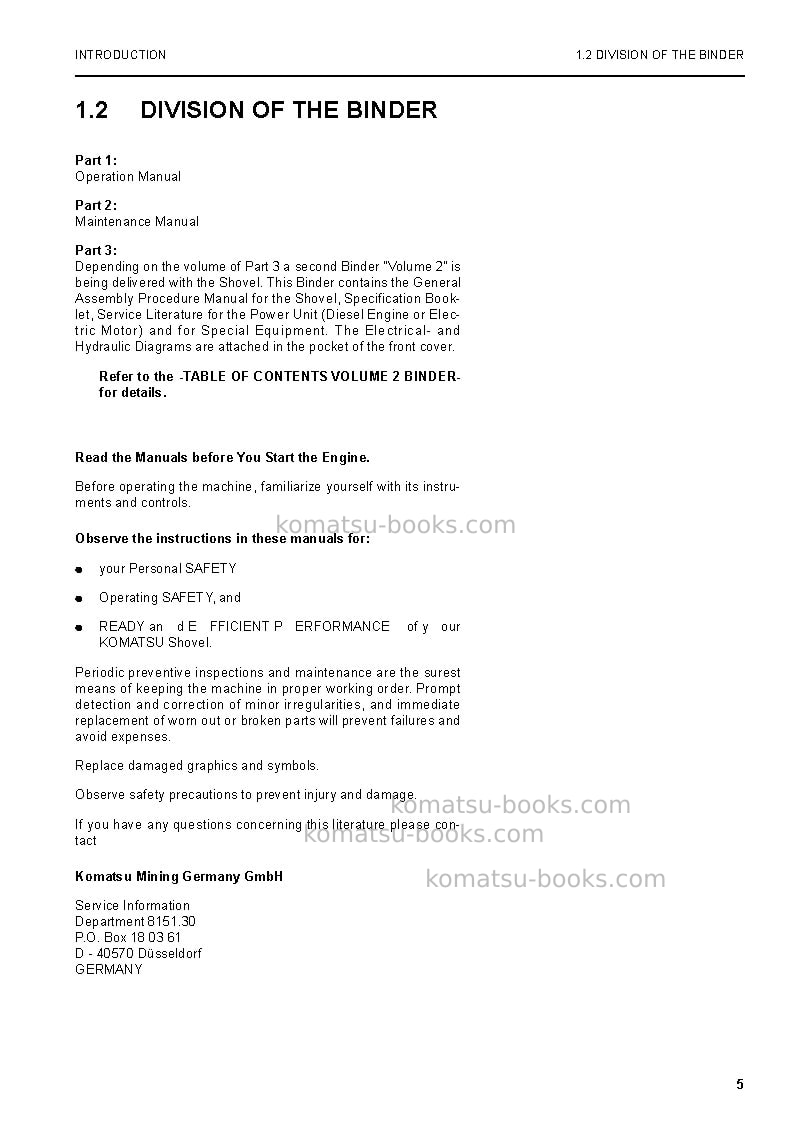Komatsu pc5500e-6deu Repair & maintenance cover Page 5