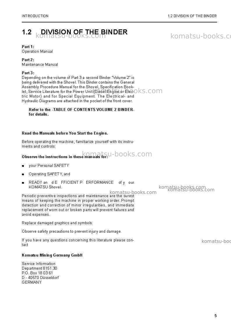 Komatsu pc5500-6deu Repair & maintenance cover Page 5 Komatsu pc5500-6deu Repair & maintenance cover Page 5