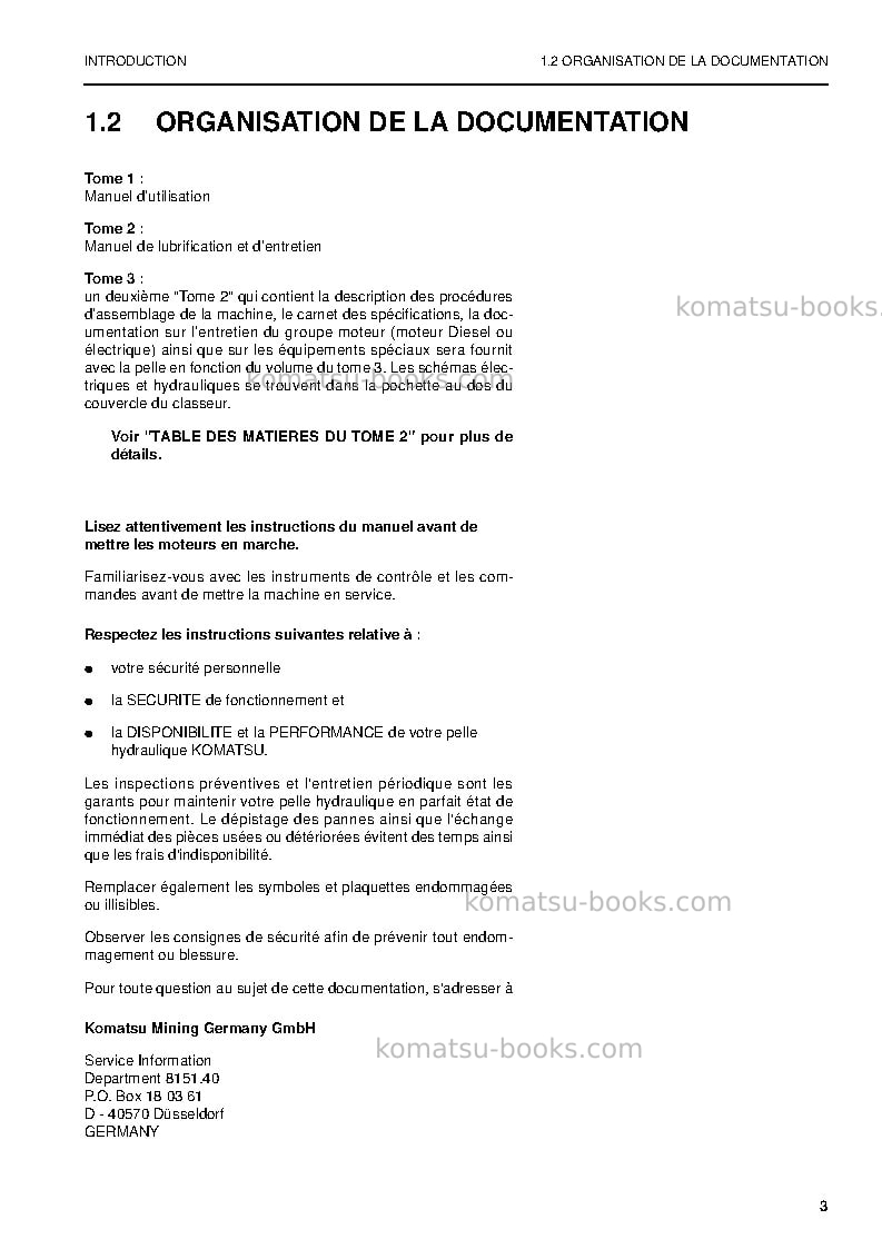 Komatsu pc3000-6deu Manuel d'utilisation couverture Page 5 Komatsu pc3000-6deu Manuel d'utilisation couverture Page 5