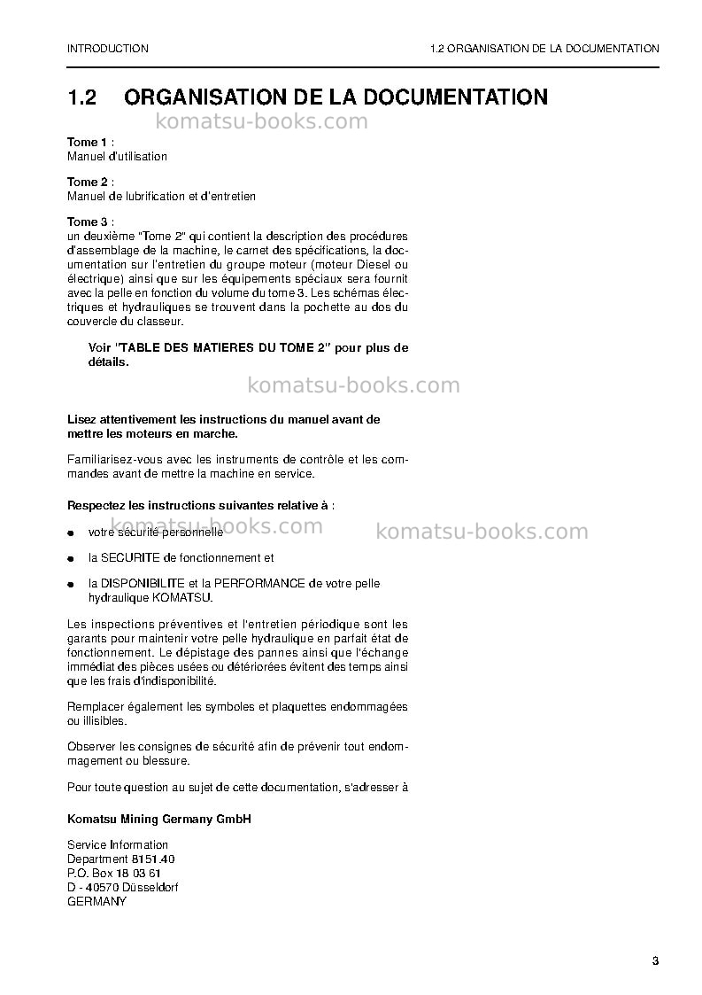 Komatsu pc3000-6deu Manuel d'utilisation couverture Page 5 Komatsu pc3000-6deu Manuel d'utilisation couverture Page 5