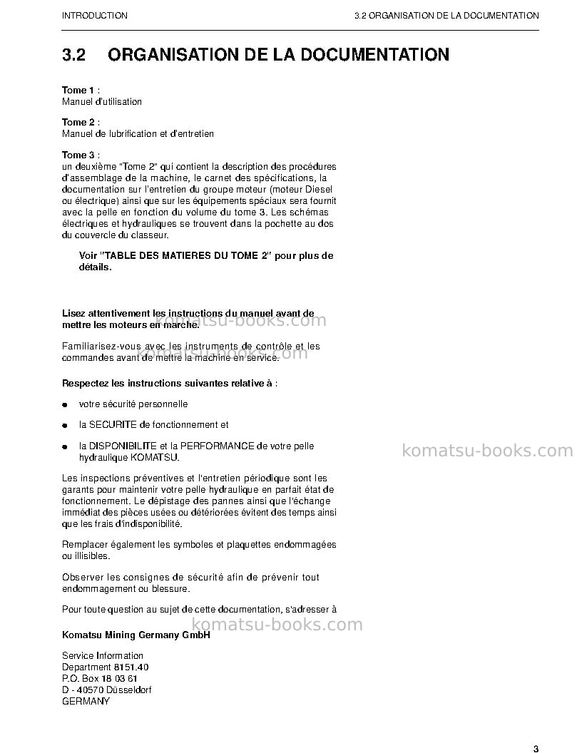 Komatsu pc3000-6deu Manuel d'utilisation couverture Page 5