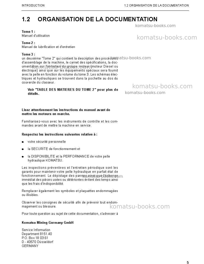 Komatsu pc3000-6deu Manuel d'utilisation couverture Page 5 Komatsu pc3000-6deu Manuel d'utilisation couverture Page 5