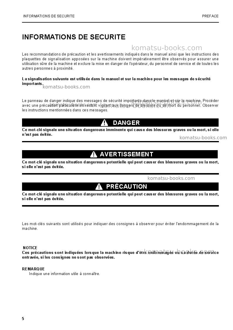 Komatsu pc3000-6deu Manuel d'utilisation couverture Page 5 Komatsu pc3000-6deu Manuel d'utilisation couverture Page 5