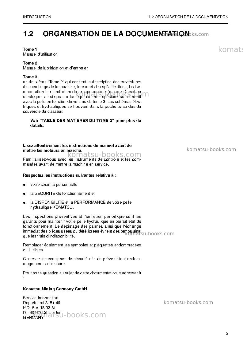 Komatsu pc5500-6deu Manuel d'utilisation couverture Page 5 Komatsu pc5500-6deu Manuel d'utilisation couverture Page 5