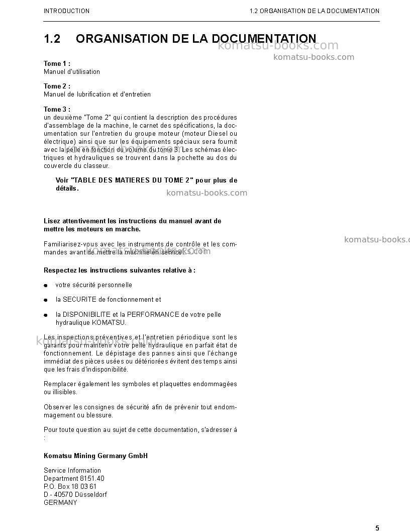 Komatsu pc5500-6deu Manuel d'utilisation couverture Page 5 Komatsu pc5500-6deu Manuel d'utilisation couverture Page 5