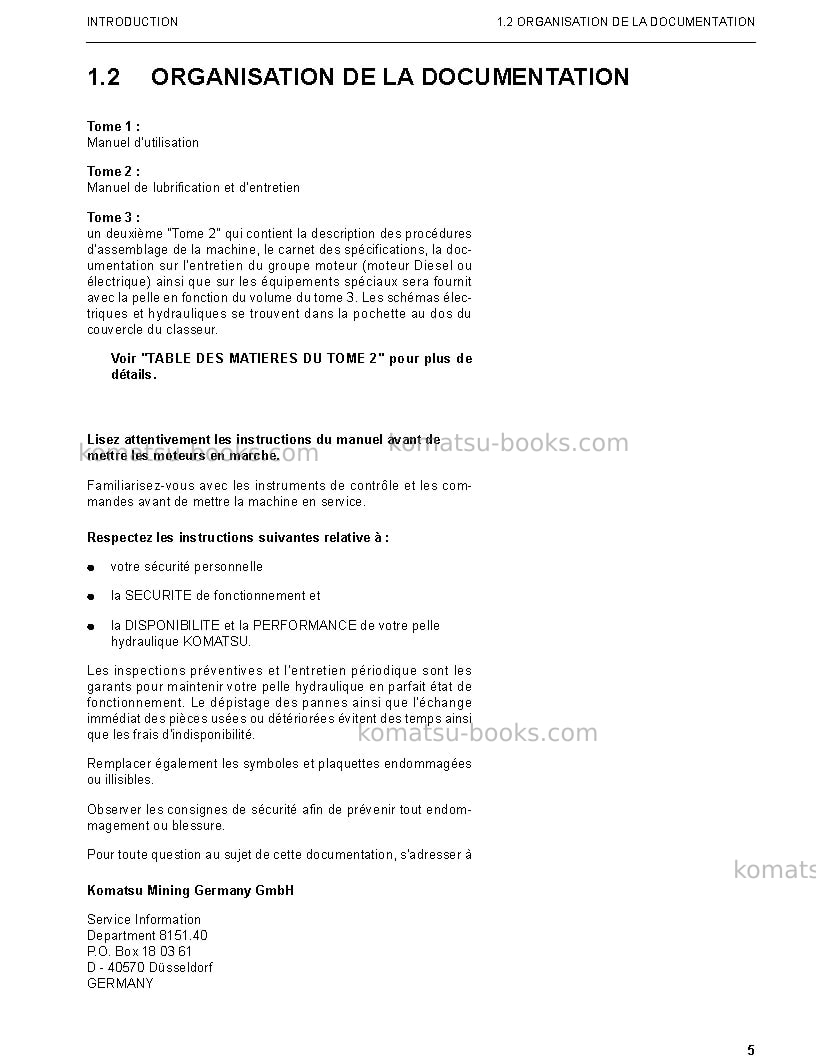 Komatsu pc3000-6deu Manuel d'utilisation couverture Page 5