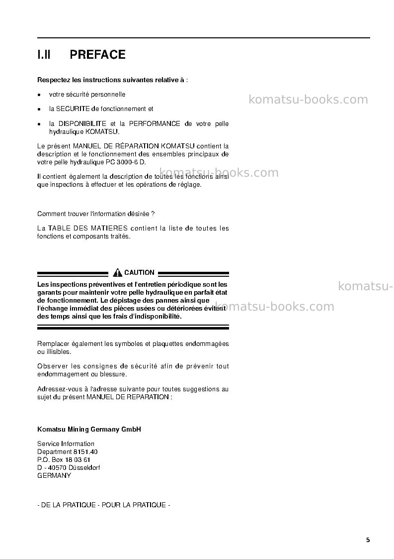 Komatsu pc3000-6deu Réparation et maintenance couverture Page 5 Komatsu pc3000-6deu Réparation et maintenance couverture Page 5