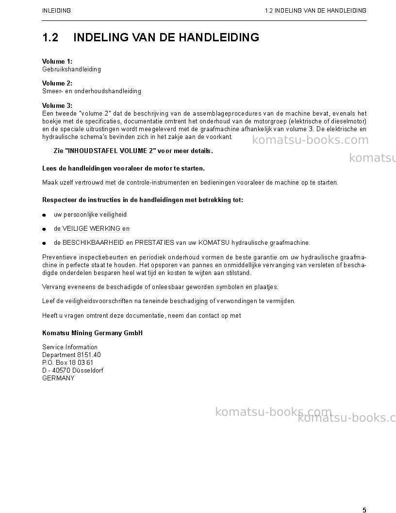 Komatsu pc3000-6deu Operation manual cover Page 5 Komatsu pc3000-6deu Operation manual cover Page 5