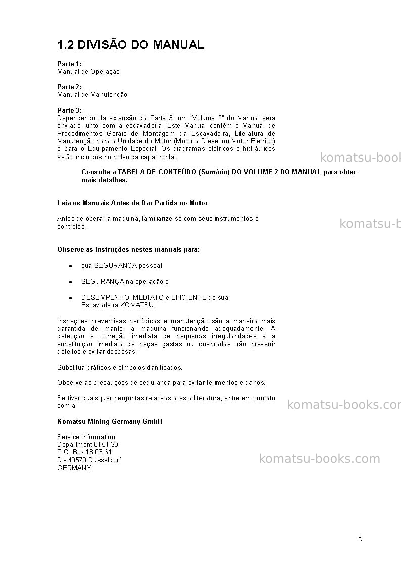 Komatsu pc4000-6deu-electric motor Manual de operação capa Página 5 Komatsu pc4000-6deu-electric motor Manual de operação capa Página 5