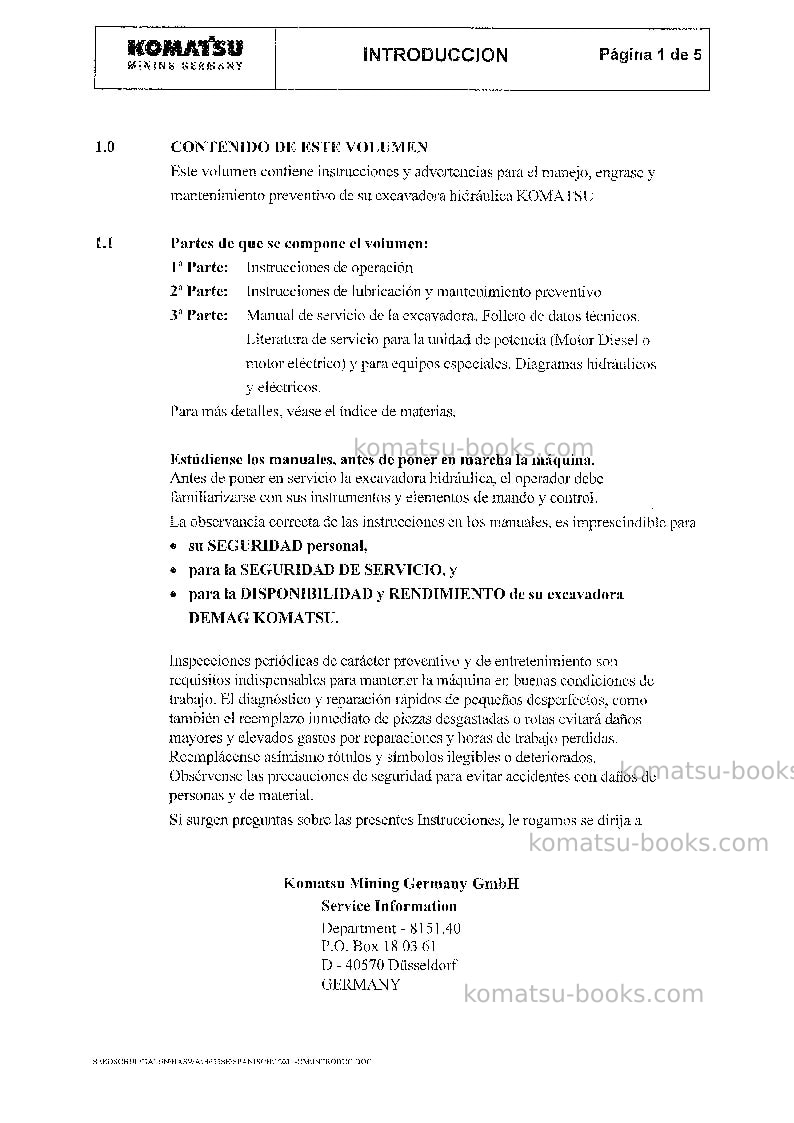 Komatsu pc8000-6deu-mian drive motor Manual de operación cover Page 5 Komatsu pc8000-6deu-mian drive motor Manual de operación cover Page 5