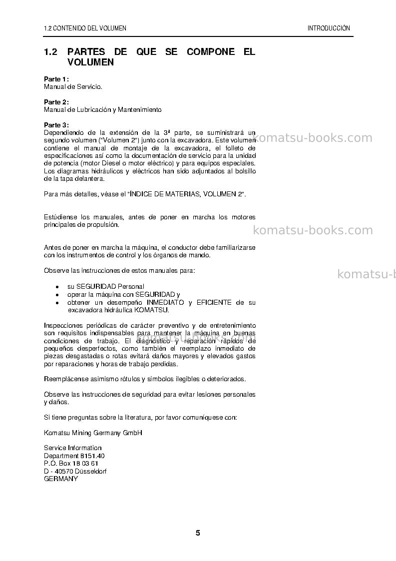 Komatsu pc8000-6deu-electric motor Manual de operación cover Page 5 Komatsu pc8000-6deu-electric motor Manual de operación cover Page 5