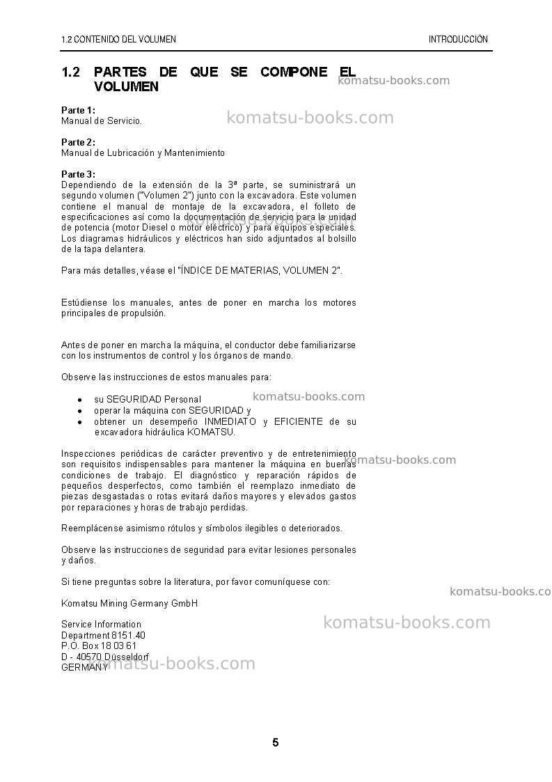 Komatsu pc8000-6deu-electric motor Manual de operación cover Page 5 Komatsu pc8000-6deu-electric motor Manual de operación cover Page 5