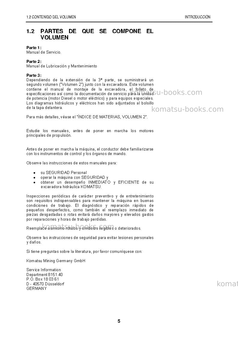 Komatsu pc8000-6deu Manual de operación cover Page 5 Komatsu pc8000-6deu Manual de operación cover Page 5